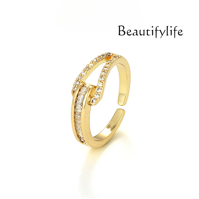 Delicate micro-inlaid zircon ring open ring adjustable fashion simple ring high sense