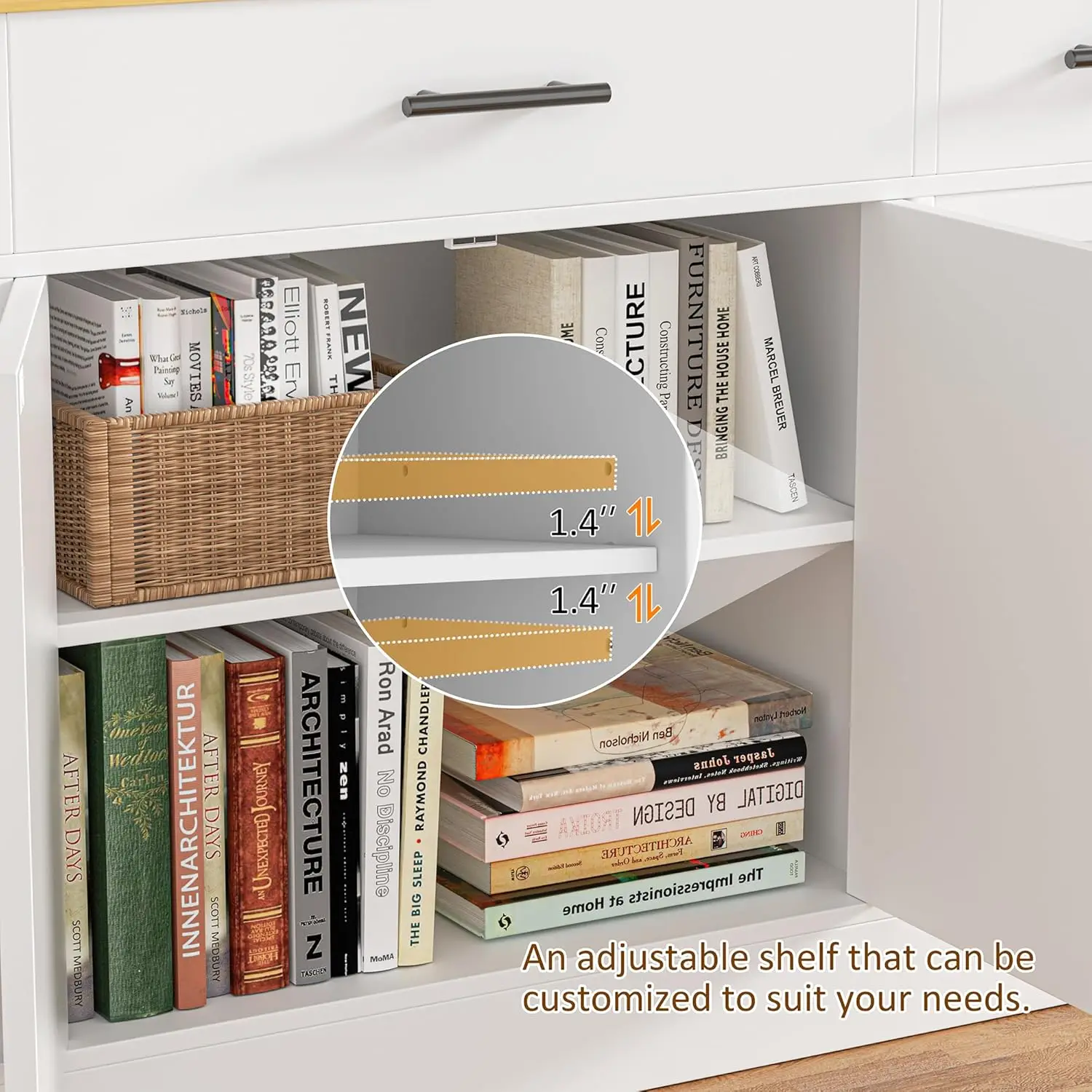 53' Modern Farmhouse Buffet Cabinet with Drawers, White Kitchen Sideboard with Shelves & Doors