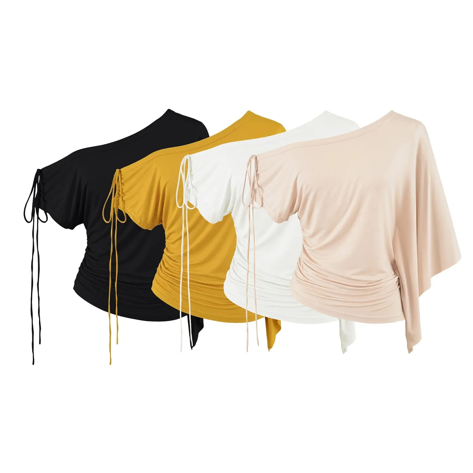 2026 new autumn women's French retro pure lust style pleated slim floating rope lace-up oblique shoulder asymmetric top
