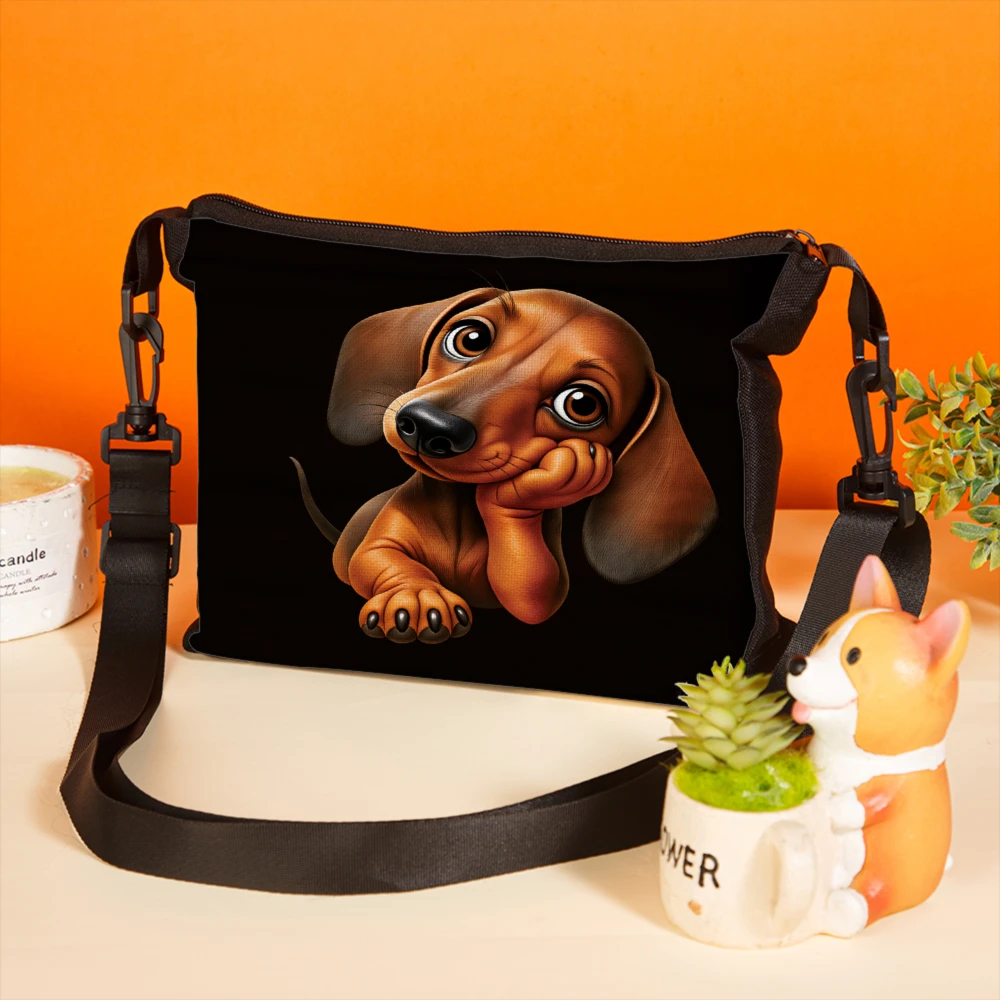 Dachshund Dog Print Crossbody Bag Black Cute Puppy Animal Design Shoulder Bags For Women And Girls Casual Everyday Use Travel Sh