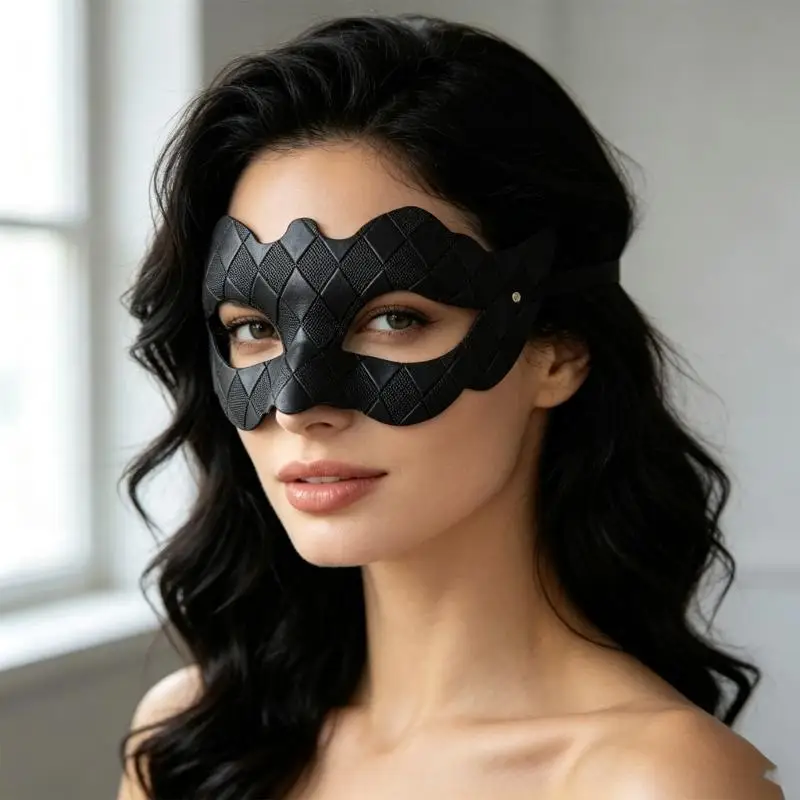39BD Photo Prop Eye Mask Embossed Party Costume Mask in Quilted PVC with Elastic Band for Cosplay, Parties and Photos