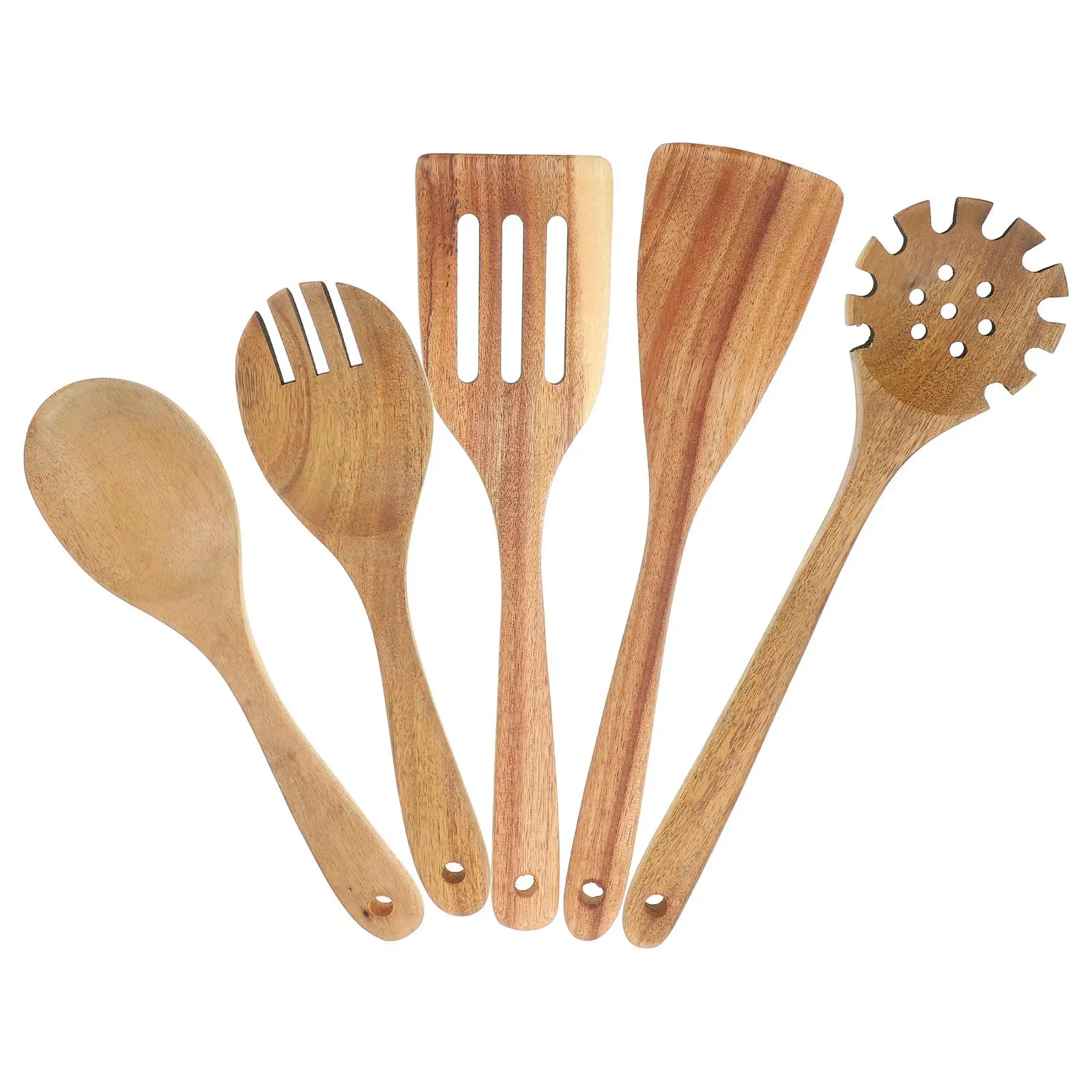 

5 Pcs Wooden Dining Set Heat Resistant Non Scratch Spoons Ladles Spatulas Kitchen Gadgets Tools