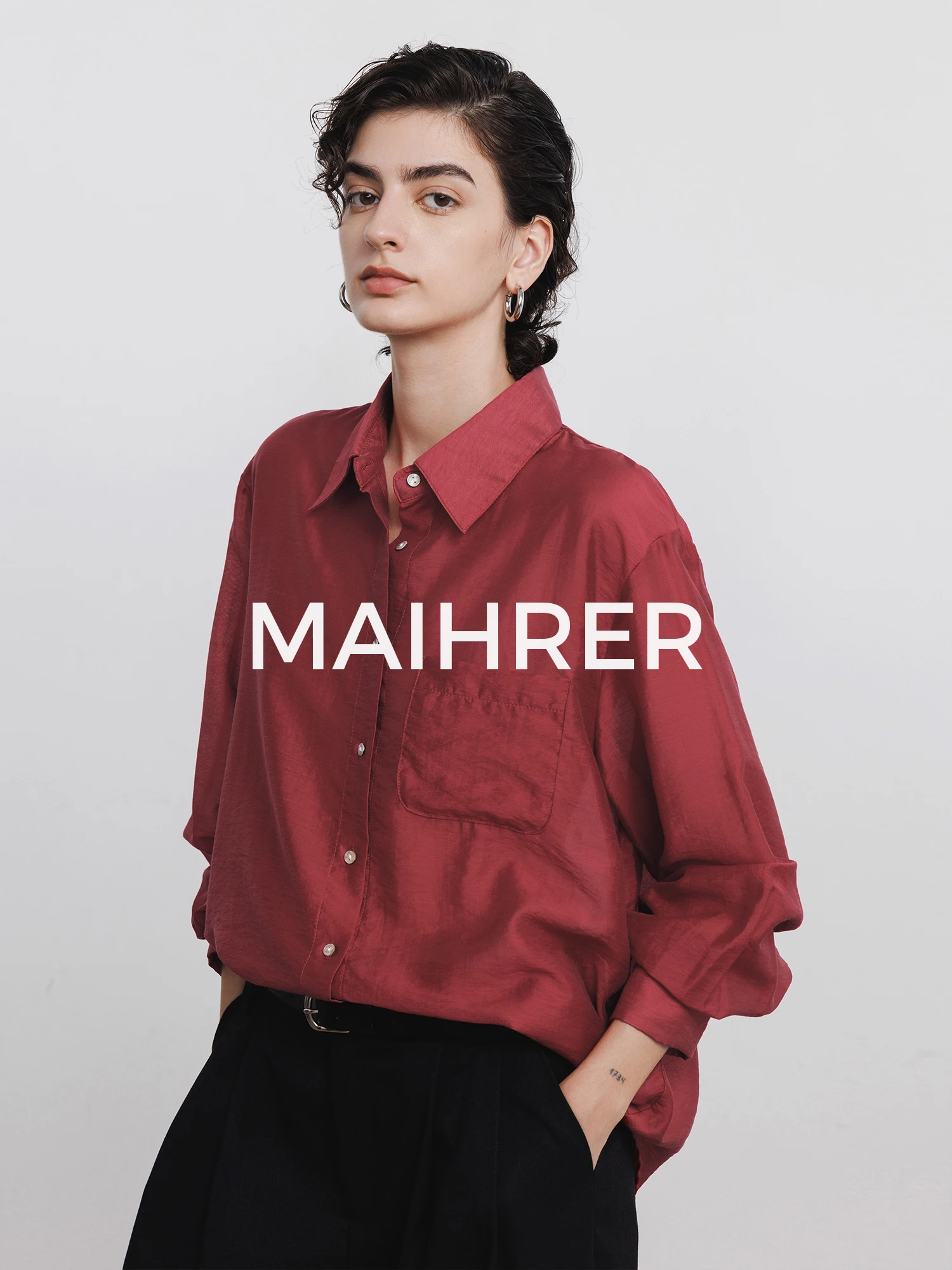 

Длинная шелковая накидка Maiher красного цвета для женщин, весенняя, повседневная, свободного кроя, дышащая, легкая, полупрозрачная, с защитой от солнца