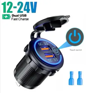 QC 3.0 Dual USB Fast Car Charger Socket 12V/24V Waterproof with LED Switch Light Car Motorcycle Fast Charging AdapterPowerSocket