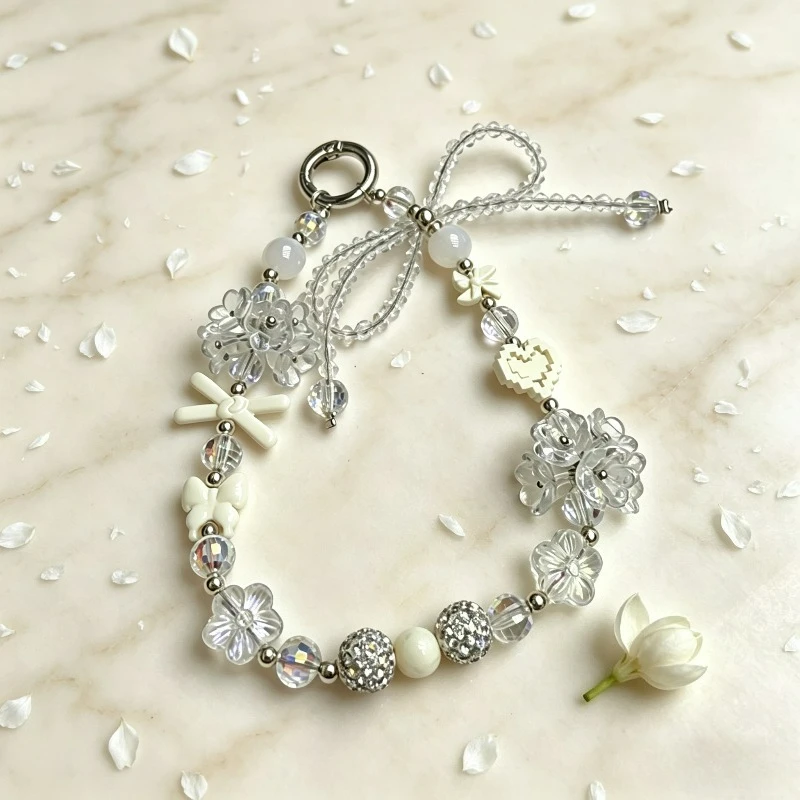 

Ice-through Crystal Beaded Mobile Phone Lanyard, Anti-lost Wrist Chain