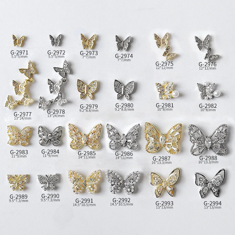 10pcs\bag designer nail charms zircon butterfly metal luxury nail parts DIY brand nail arts decoration jewelry wholesale