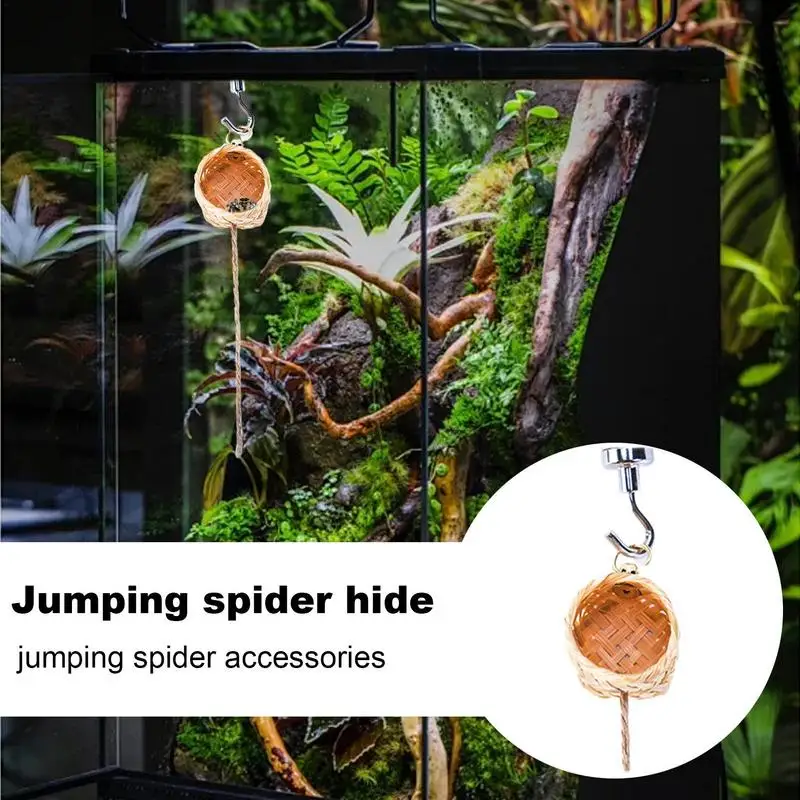 Jumping Spider Hideaway Pet Spider Hide Nest With Climbing Rope Natural Small Animal Cage Decoration for Home Outdoor Garden