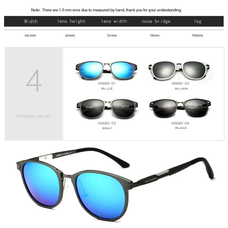 VEITHDIA Brand Vintage Sunglasses Women Polarized UV400 Lens Eyewear Men\'s Sun Glasses Retro Driving Eyeglasses For Male V66800