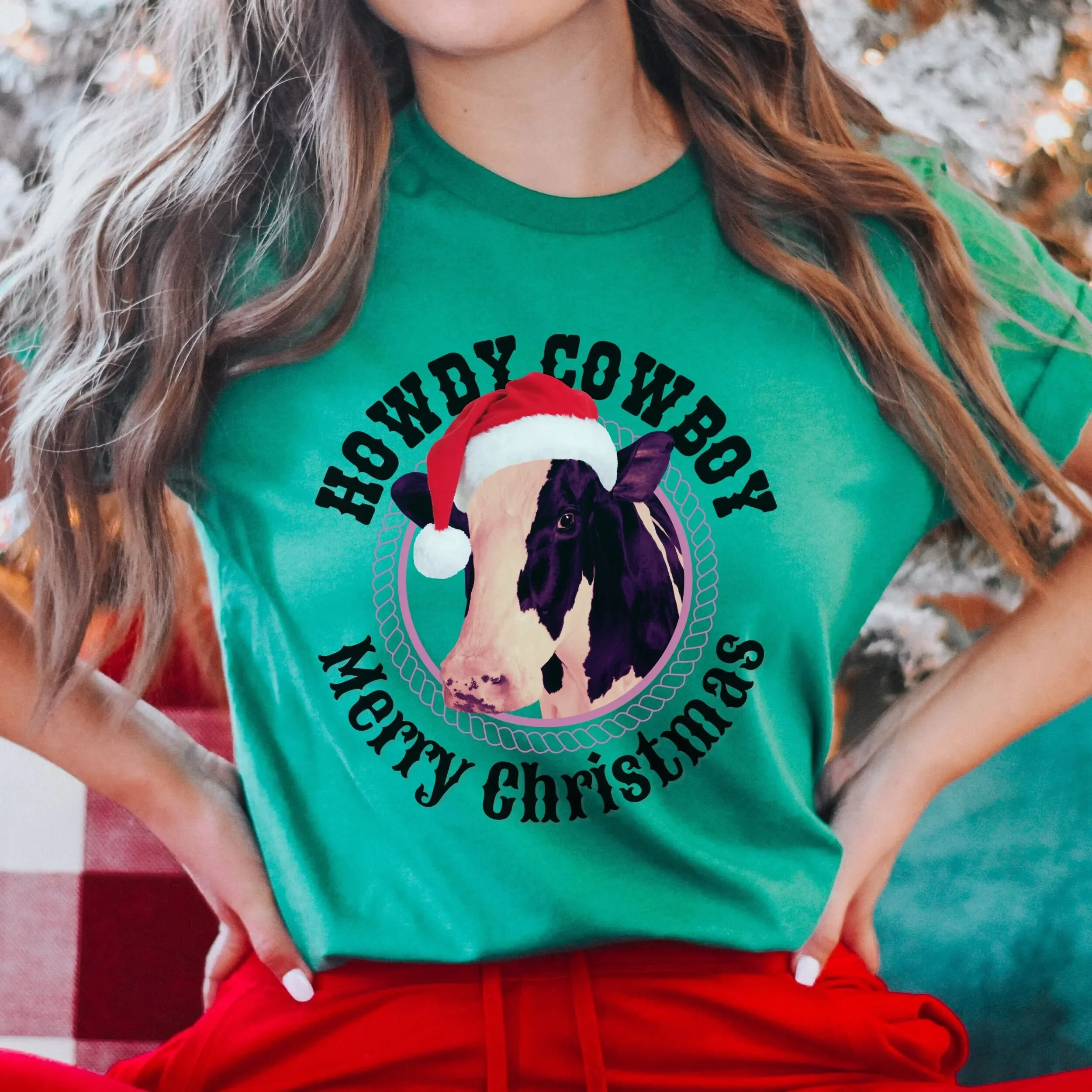 Kuh-Weihnachts-T-Shirt Cowboy Fröhlicher Weihnachtsmann Bauernhof Landwirt Sammler Tierliebhaber Hefei Weihnachten