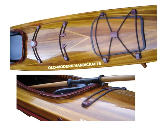 Real Kayak GRC01 Red bottom Handcrafted Wooden Kayak Fiberglass Hull for Lake (518Lx76Wx135H cm)