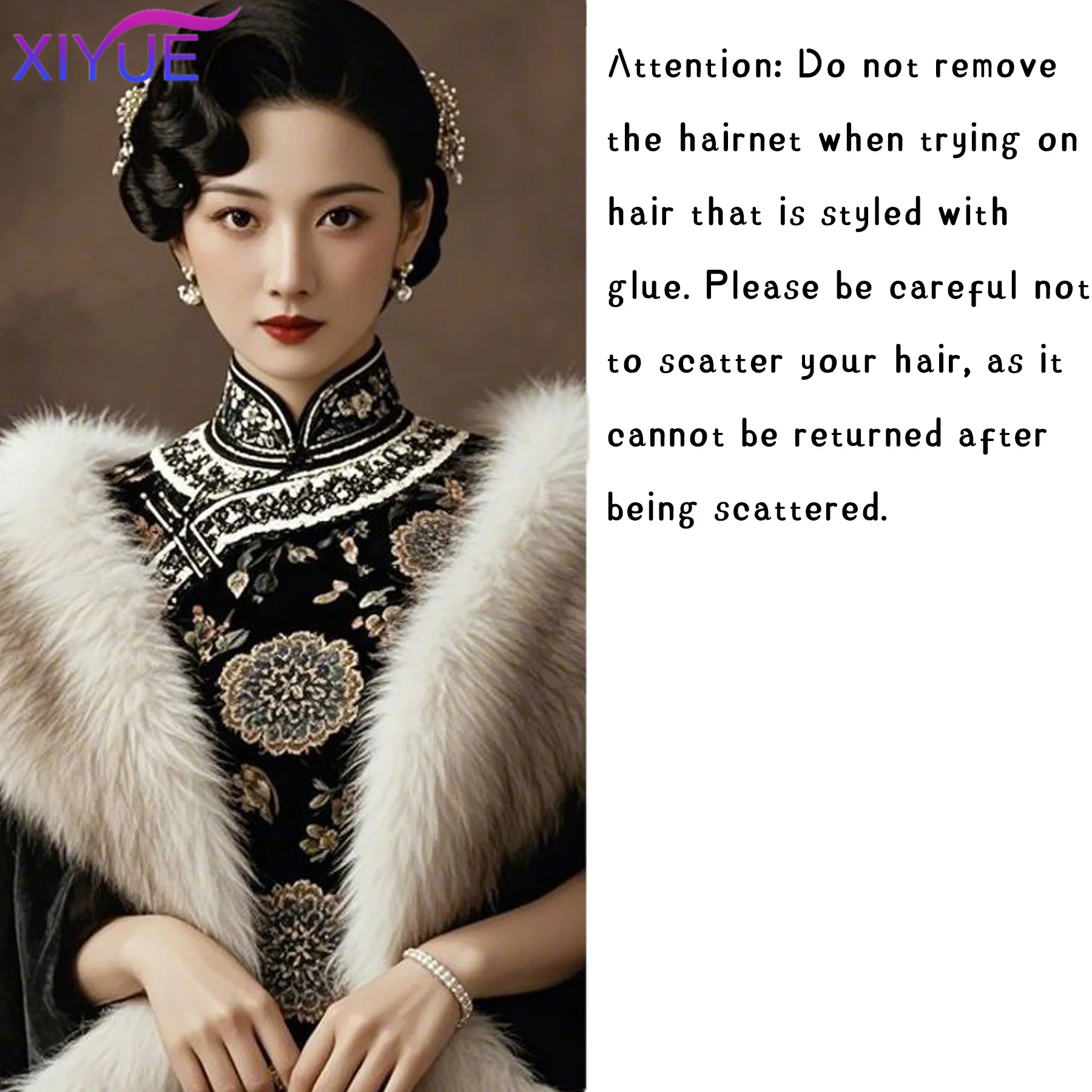 Synthetic Vintage Hand Pushed Ripple Fake Bangs Republic Of China Style Night Shanghai Wig Piece Antique Wave head