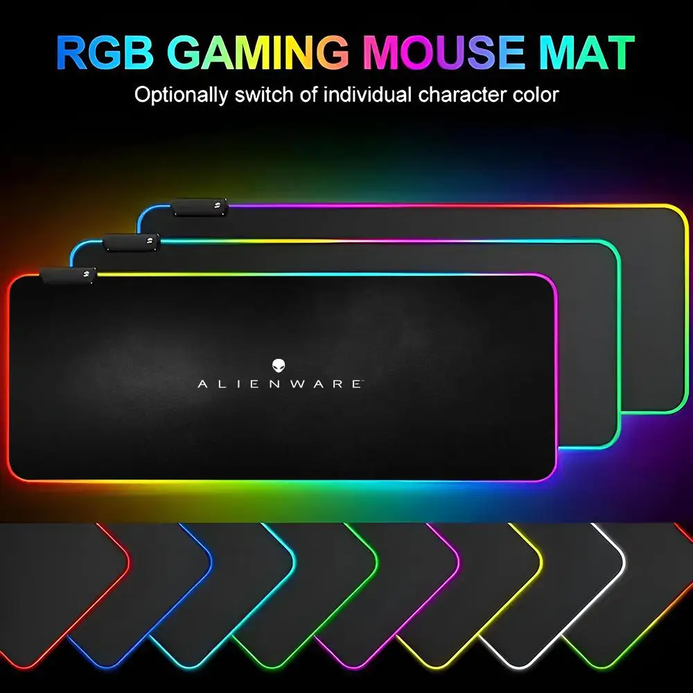 Alienware Mouse Pad Gamer RGB Deskmat Keyboard Mat Gaming Laptops LED Mousepad Desk Protector Anime Mause Mats