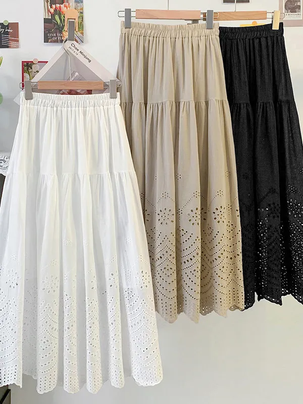 

Japanese Style High End Hollow out Lace Half Skirt plus Size Fashion Loose Simple Design Sense with Skirts