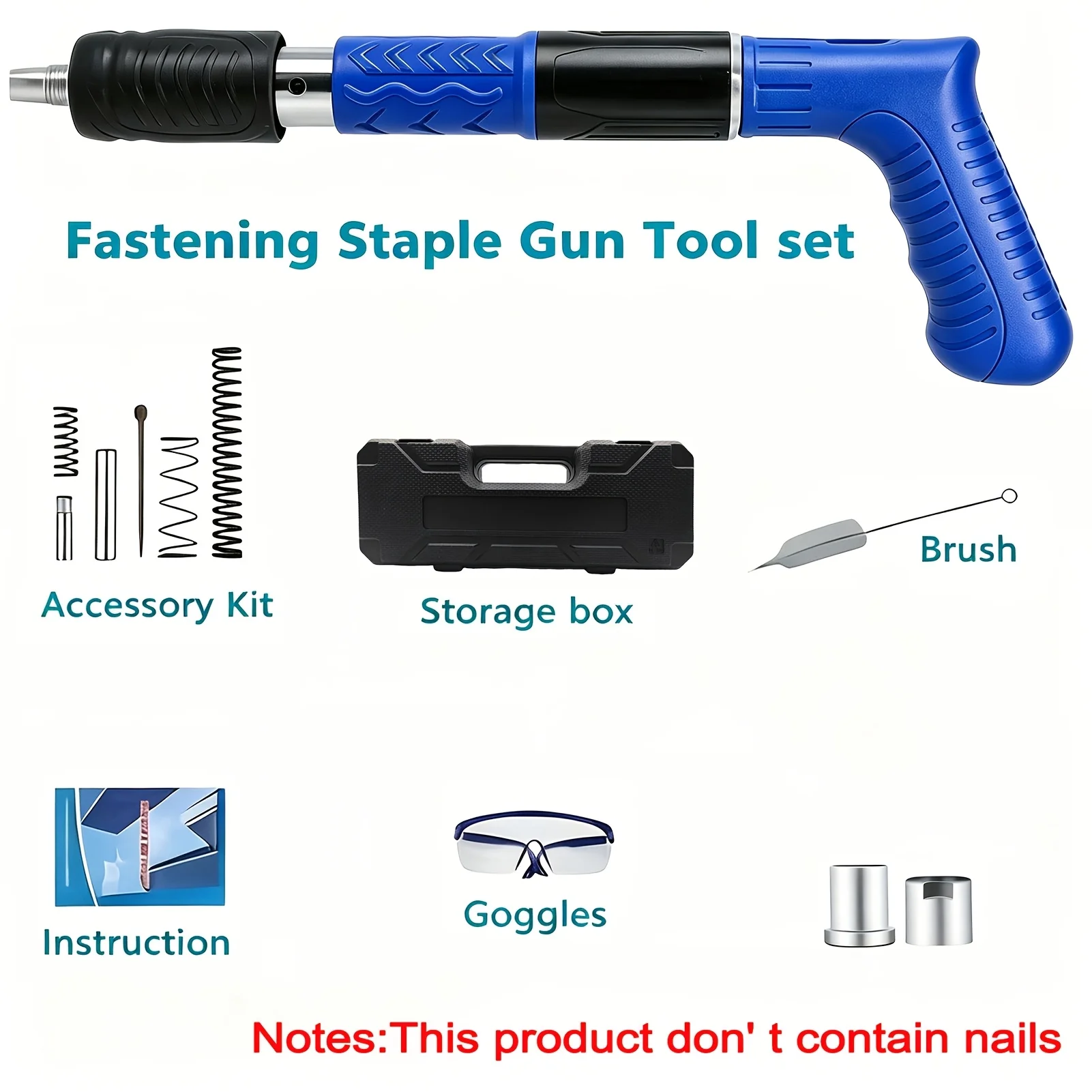 5-Speed Manual Steel Concrete Nail Gun Kit, Portable Fastening Tool for Wall Anchor & Wire Slotting