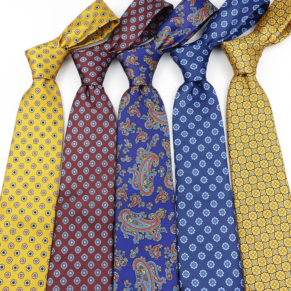 Soft Men's Imitation Silk Colorful 7.5cm Paisley Flower Patterns Leisure Tie Business Party Gentleman Necktie Accessories Gifts