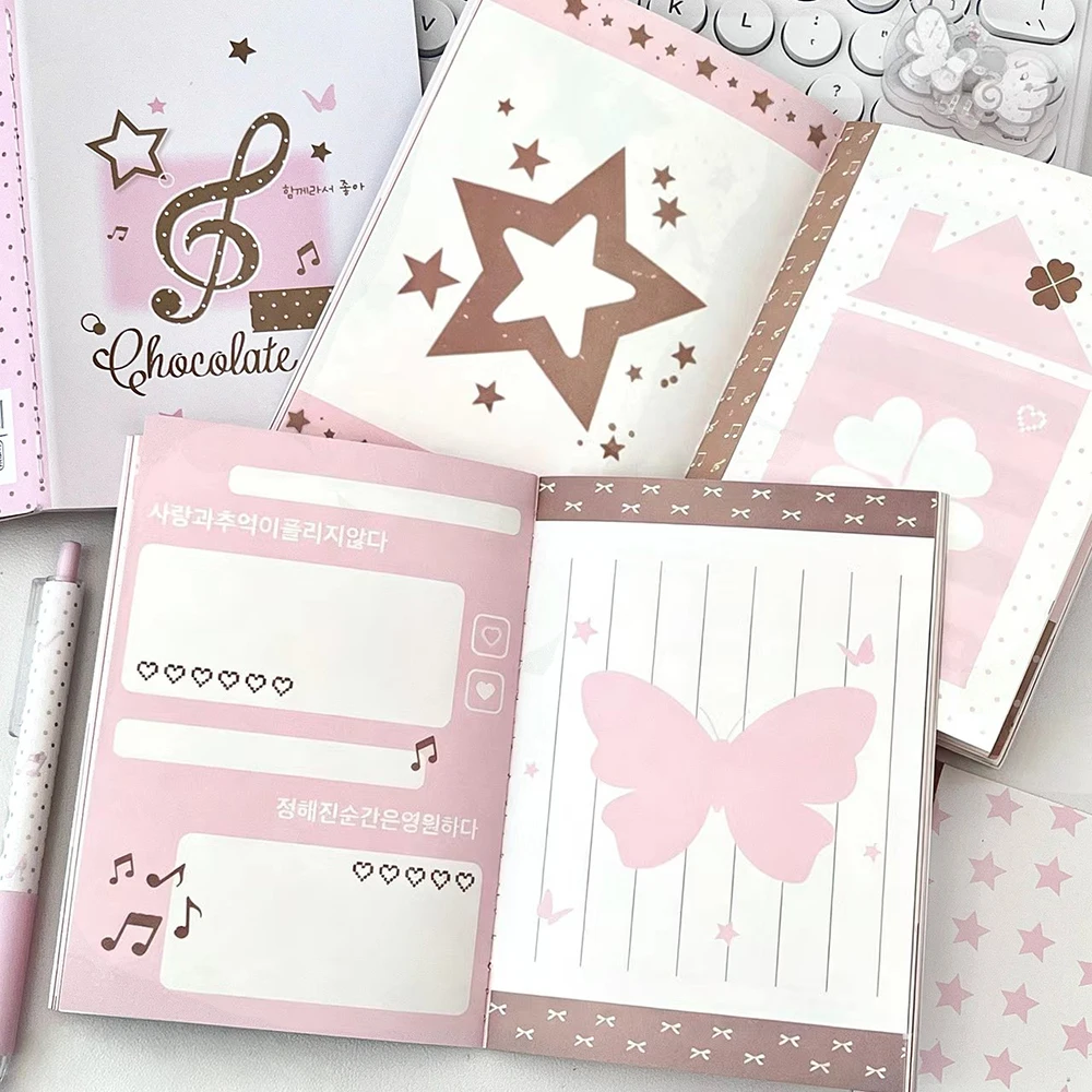 Pink Note Fixed Page Notebook, Korean Ins Style Full-Color Inner Page Notebook, High-Value Student Diary Notebook