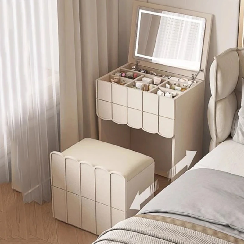 

Aesthetic Drawers Dressing Table Mirror Stool Design Wood Modern Makeup Table White Women Bedroom Mesa De Maquillaje Furniture