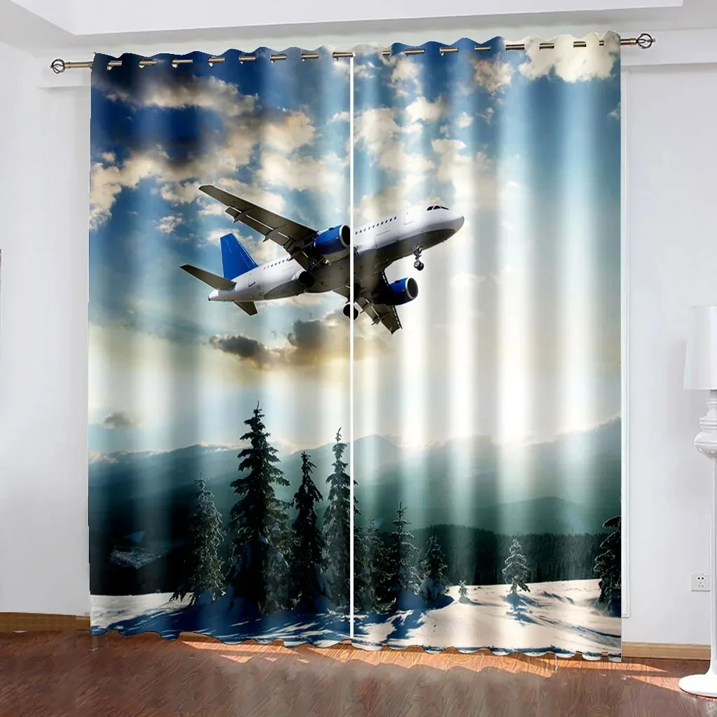 Airplane Blackout Curtains Suitable for Bedroom Living Room Thermal Insulated Aircraft Blackout Curtains  Decor(2 Panels)