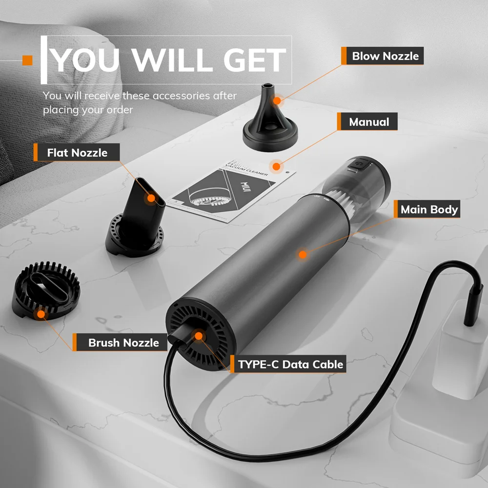 Aspirador inalámbrico para ordenador portátil MIUI, aspirador portátil recargable por USB para coche, modelo Mini y Cool-X (aleación de aluminio)