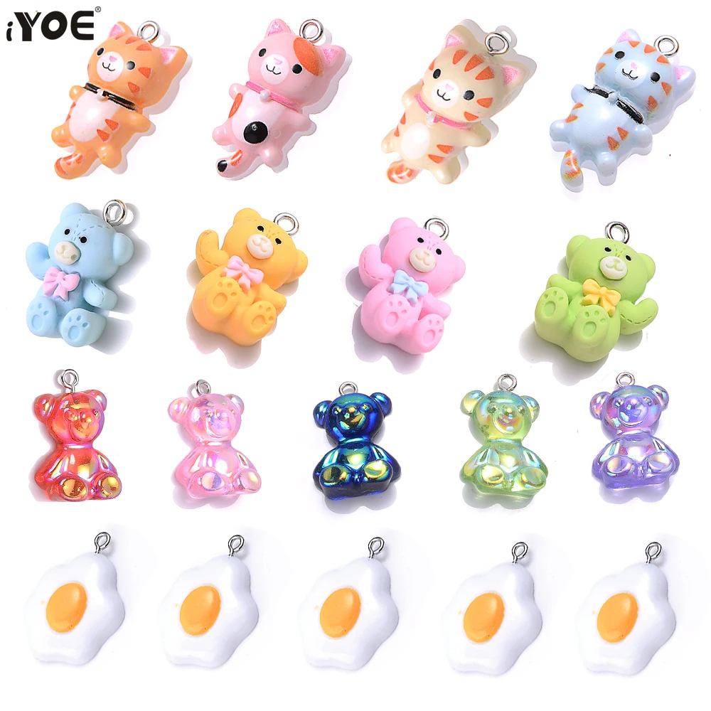 iYOE 10pcs Cartoon Rabbit Cat Resin Charms Bear Frog Mushroom Charms For Jewelry Making DIY Earring Necklace Pendant