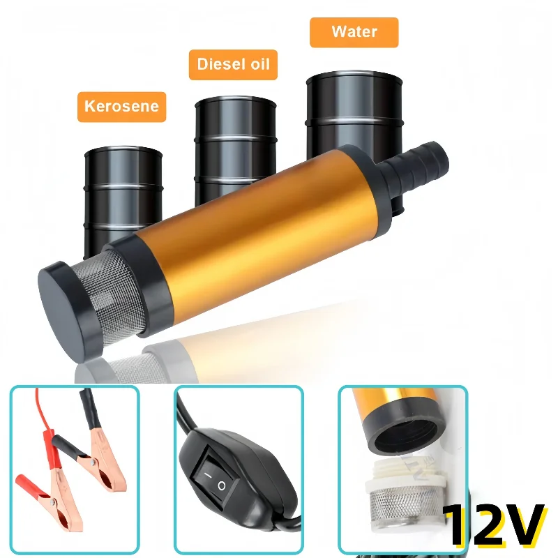 12V Electric Transfer Pump 12L Min Diesel Oil Water Pump with Battery Clips for Truck Marine Car Fuel Change Utility