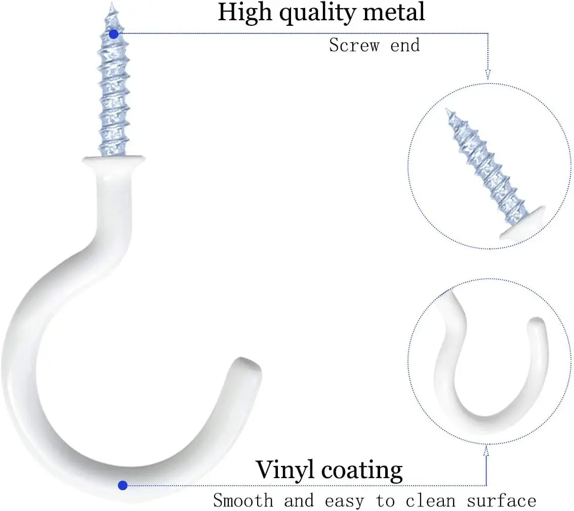 12 Pack Vinyl Coated Ceiling Hooks,Screw-in Mug Hooks,Multi-Function Wall Hooks Kitchen Hooks Cup Hooks for Indoors Outdoors