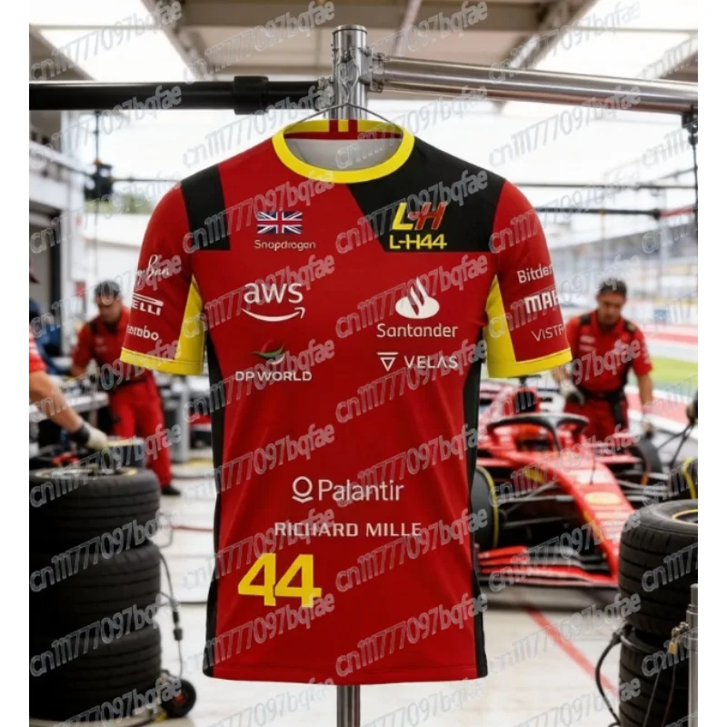 Camiseta Deportiva Transpirable de Secado Rápido con Estampado 3D de Carreras Roja y Negra, Popular entre los Fanáticos del Automovilismo Masculinos y Femeninos en Hamilton Verano 2026