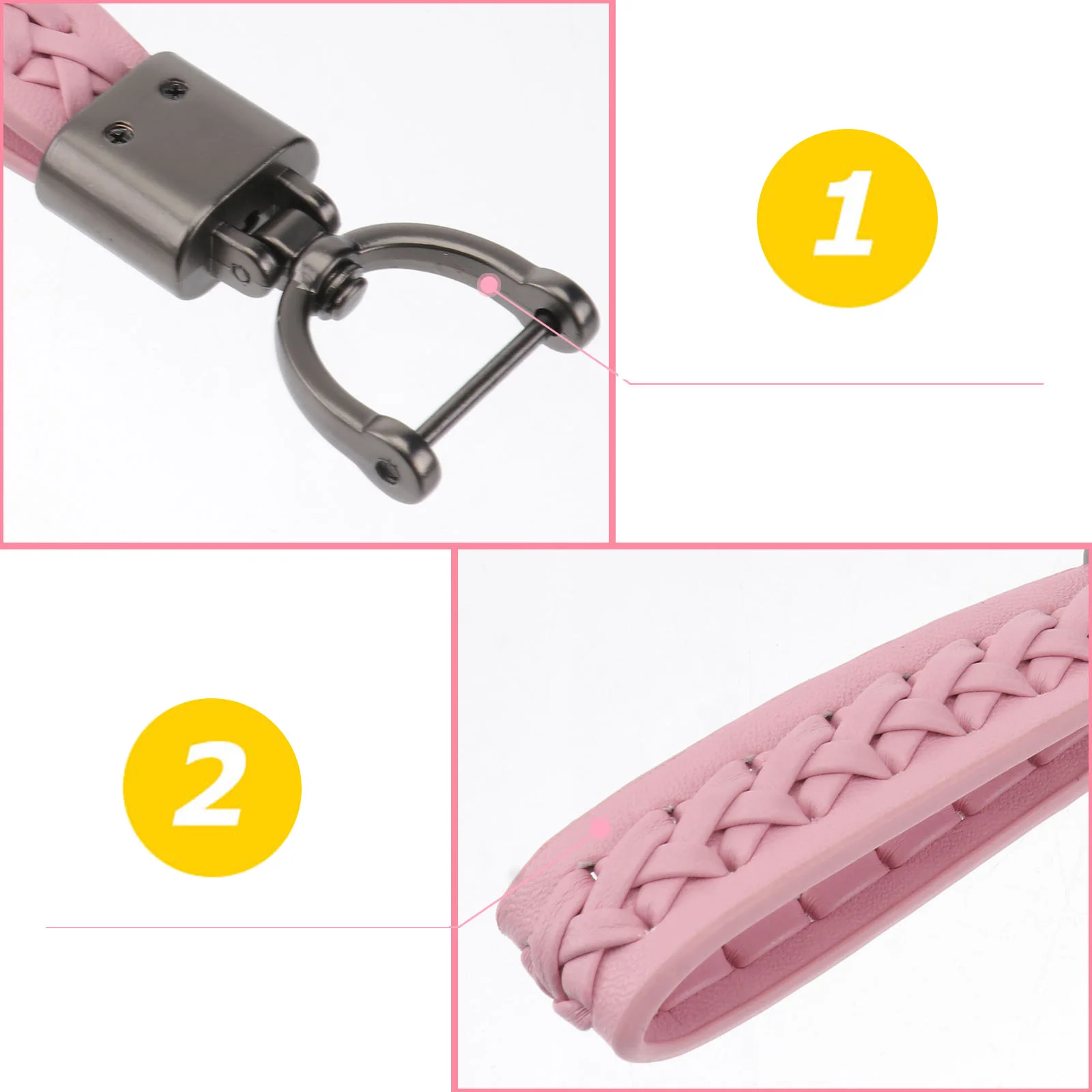 

Braided Keychain Horseshoe Lanyard Car Key Ring Hanging Rope Chain Pink Durable Fashion Double Keychain for Gift Pocket