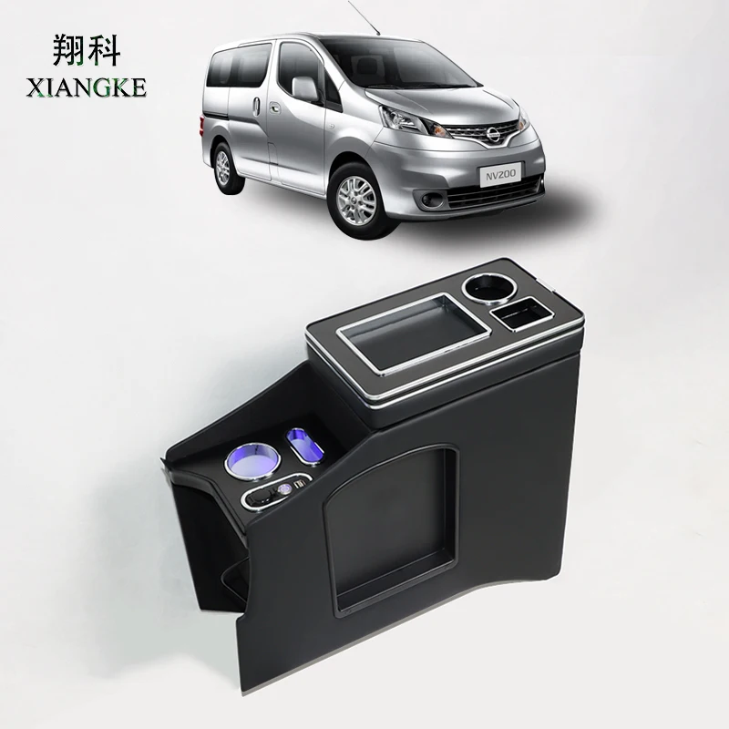 Fit for Nissan NV200 Storage Car Front Armrest Box Dedicated Cup Holders USB Charging Ambient Light Armrest Box