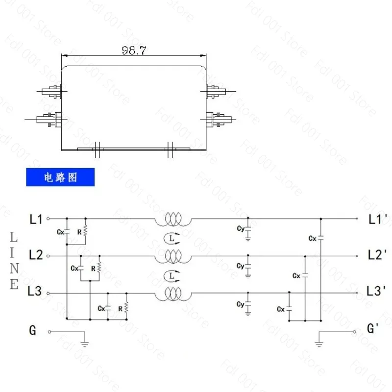 CW12B-60A-S EMI Filter, 380V Three-phase 3/4-wire AC Anti-interference Filter for Servo and Inverter