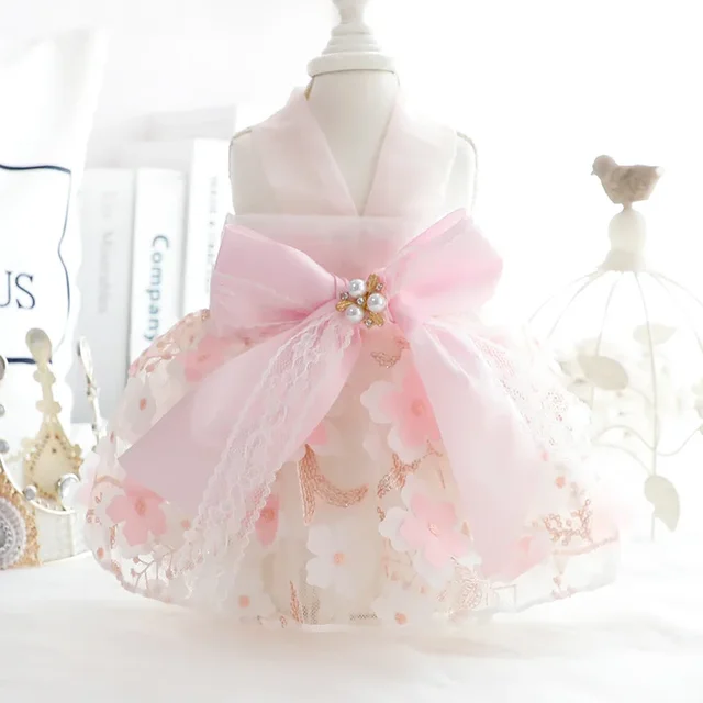 Cienka haftowana sukienka księżniczki dla psa i kota Sukienka ślubna Mały pies Teddy Pet Clothes Summer