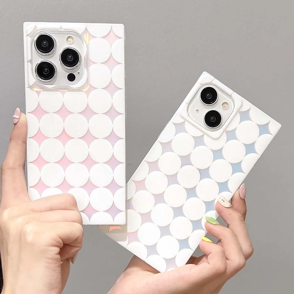 Rectangle Laser Light White Dot imd Pattern Case For iPhone 17 16 15 14 13 Pro Max Thick Shockproof Soft TPU Cover Skin