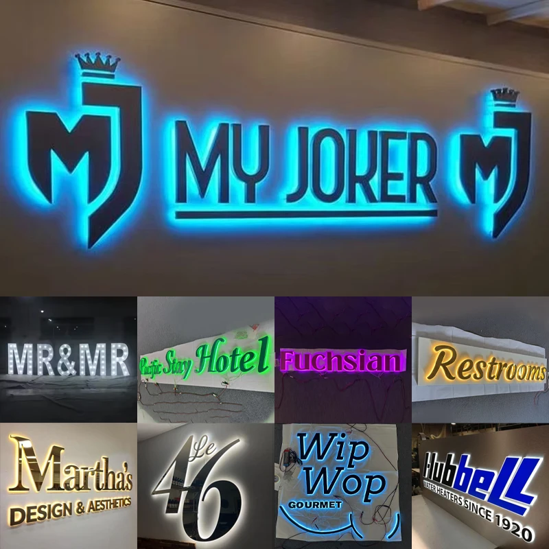 Led الخلفية رسائل معدنية Sign3D Led قناة رسالة تسجيل علامات الأعمال شعار واجهة المتجر في الهواء الطلق لافتات الفولاذ دروبشيبينغ