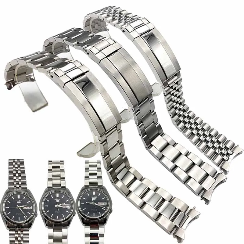 ジュビリー-オイスターウォッチバンド用-seiko-5-snk381k1-391k1-357k1-361k1-385k1-391k1-ウォッチストラップ-ソリッドステンレススチールブレスレット-メンズ