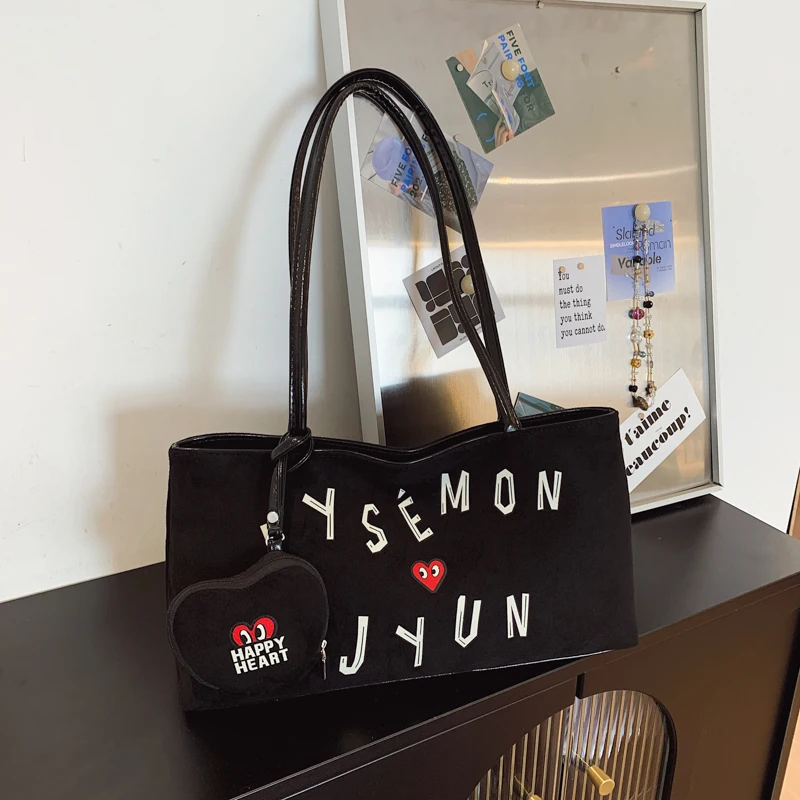 Top Handle Tote Bag  Interior Zipper Pocket Female Handbag Brand Letter Shoulder Bag Vintage Faux Suede bolsa feminina Travel