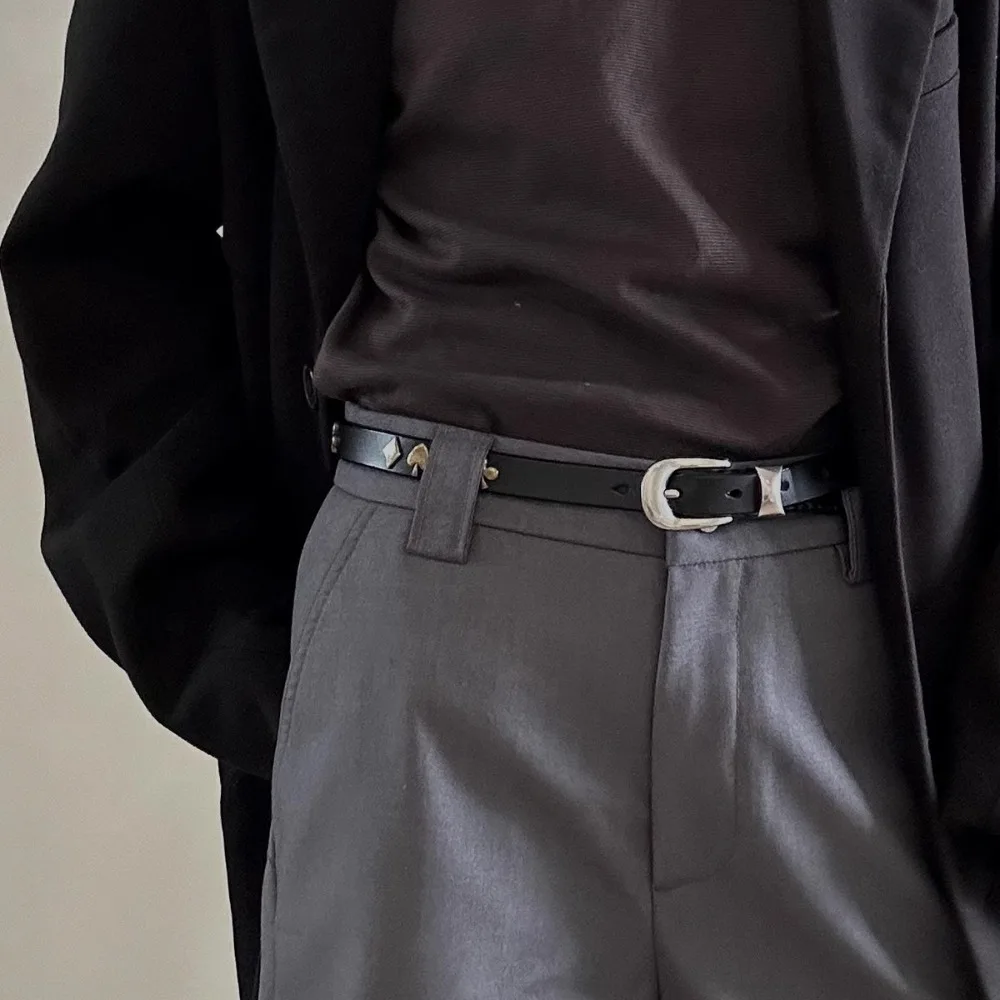 Cool Black Rivet Waistband PU Leather Punk Style Y2K Waist Belt Versatile Gothic Dress Jeans Belt Spicy Girls