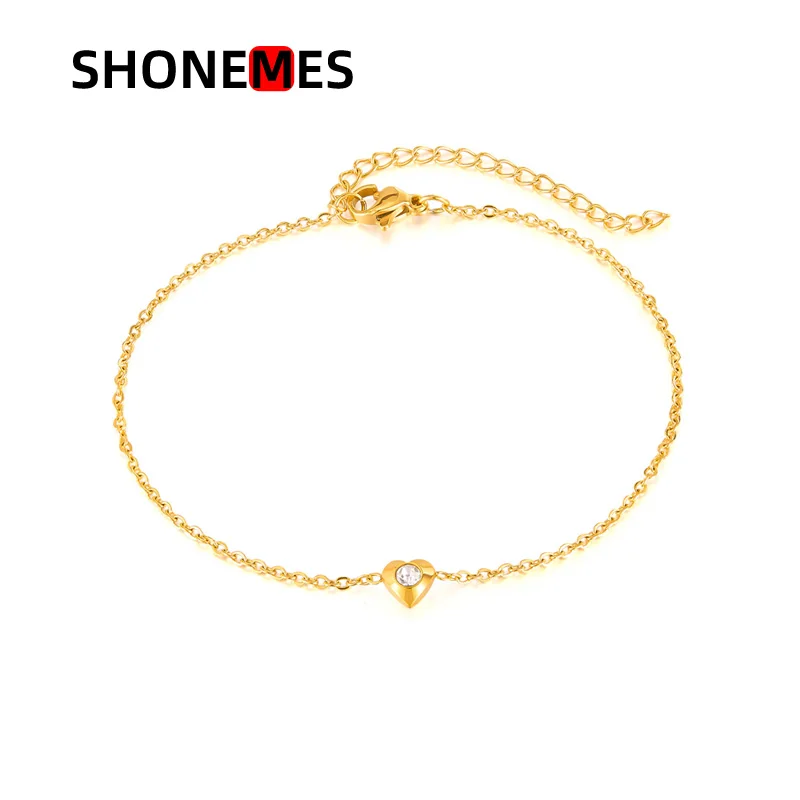 Shonemes Love Heart Anklet Titanium Steel Exquisite Beach Chains Foot Jewelry Gifts for Women