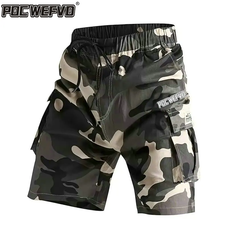 

POCWEFVD Hiking Summer Man Multi Pocket Cargo Pants Waist Drawstring Bicycle Racing Cycling Shorts Road Bike Pantalon Corto Mtb