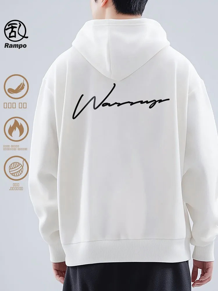 

Мужская толстовка Rampo Signature, серебристая, из вельвета, в американском стиле, утепленная, для пар, зимняя мода в стиле High Street