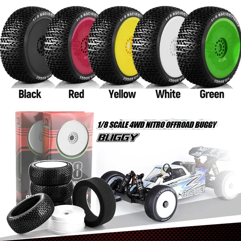 

4Pcs 1/8 4WD Nitro Off Road Buggy Tires Wheel Rims 17mm Hex for 1:8 Scale RC Car HSP HPI Kyosho ZD Hongnuo Redcat Traxxas