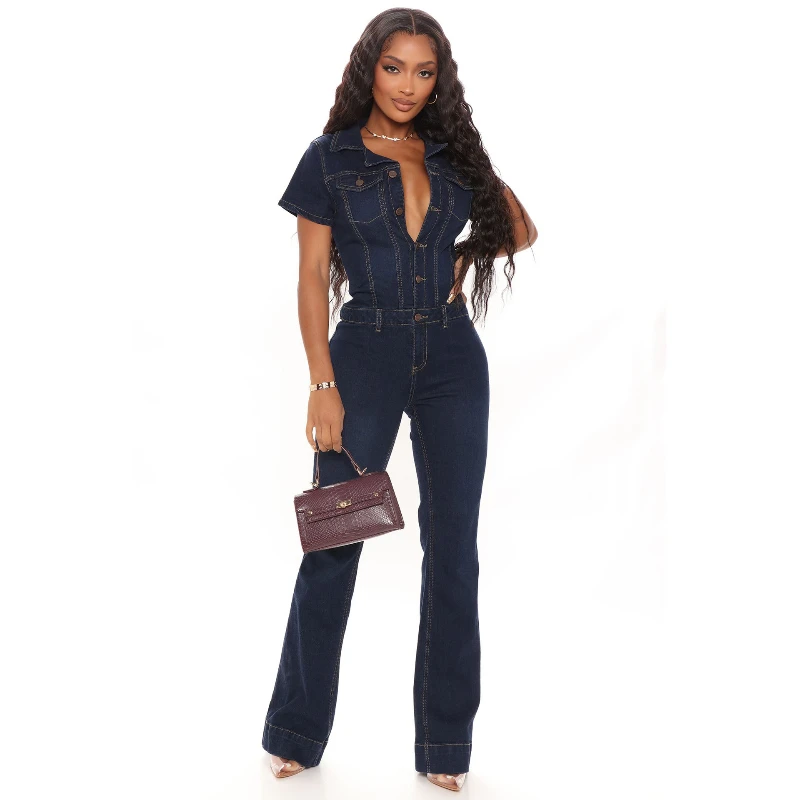 Джинсовые комбинезоны Женские комбинезоны Mom Jeans Цельные длинные брюки Y2k Однобортные комбинезоны с высокой талией Уличная одежда для вечеринок и клубов