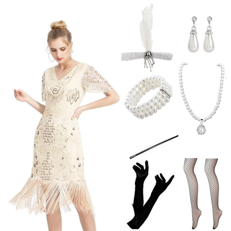 In the 1920s, Gatsby women's trendy and sexy retro sequin tassel dresses, banquet evening dresses, dress sets, in stock