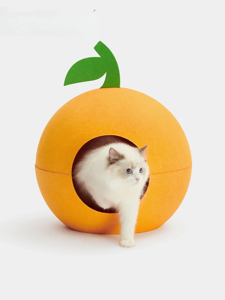 

Y Large Orange Felt Nest Winter Warm Semi-Enclosed Removable Cat Nest Floor Mat Pet Cat
