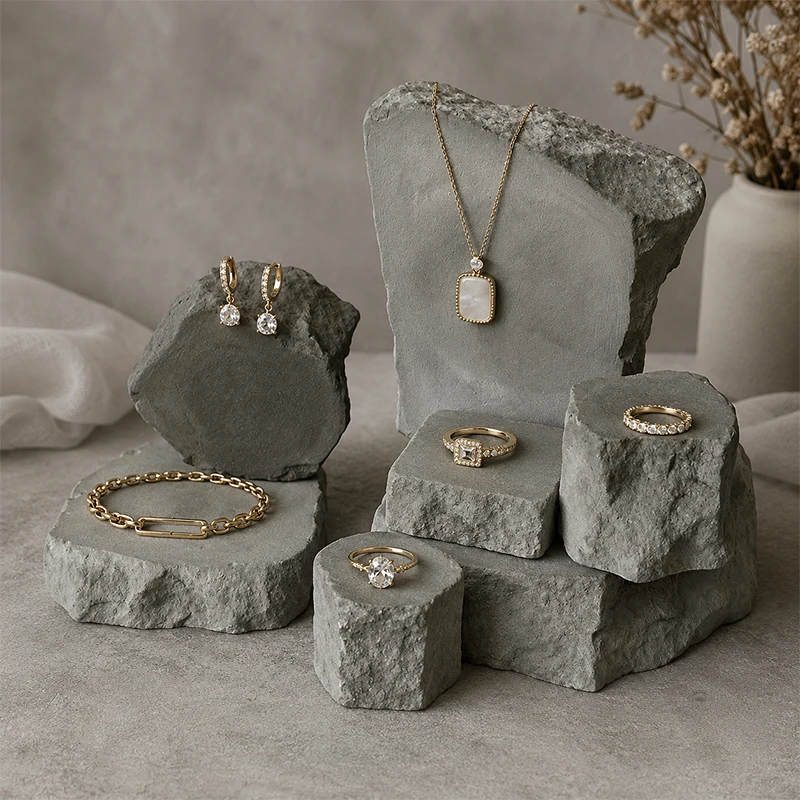 Gray Stone Display Blocks Multi-size Stackable Photo Props Jewelry Watch Lipstick Perfume Shooting Background Decor