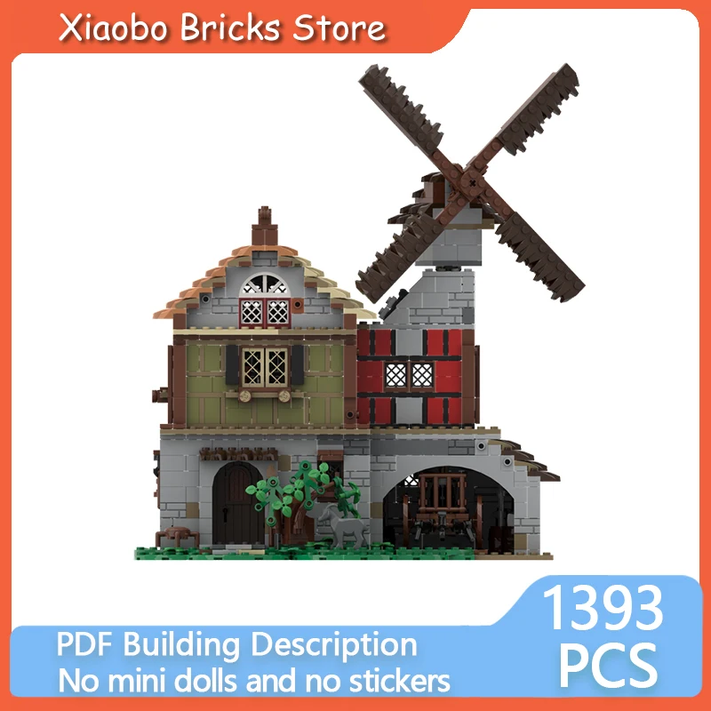 

Средневековая модель с видом на улицу MOC, строительные кирпичи, дом ветряной мельницы, модульные технологии, подарки, праздник, сборка, детские игрушки, костюм