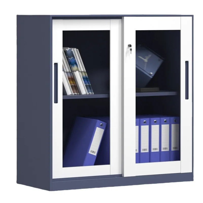 Sliding door, low cabinet, locked, office furniture, filing steel widened iron storage archive three-tier document cabinet