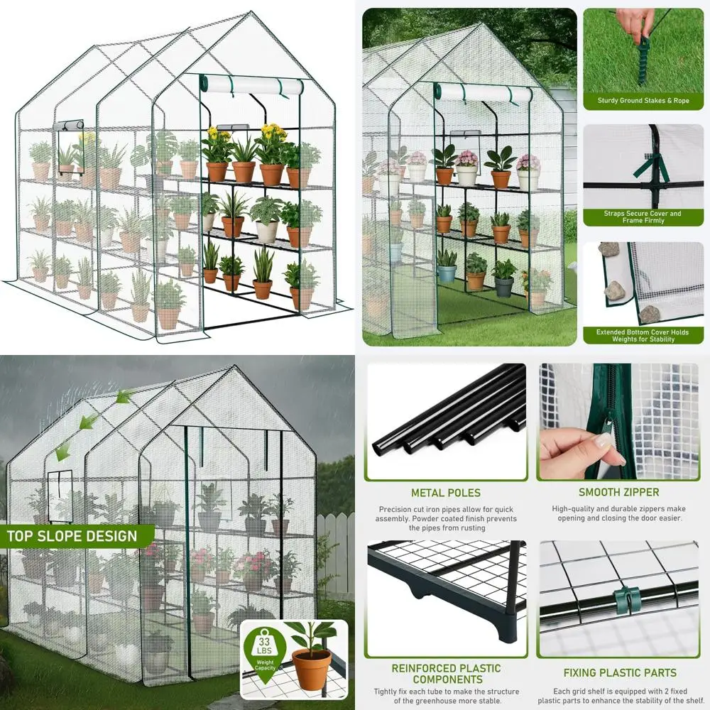 

Durable Outdoor PE Walk-in Greenhouse with 3 Tiers and 12 Shelves for Plant Frost Protection and Storage