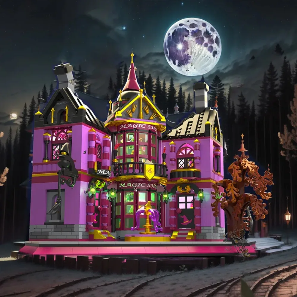 クリエイティブ魔法研究所城ショップビルディングブロック建築お化け屋敷モデル組み立てるレンガのおもちゃハロウィンギフト