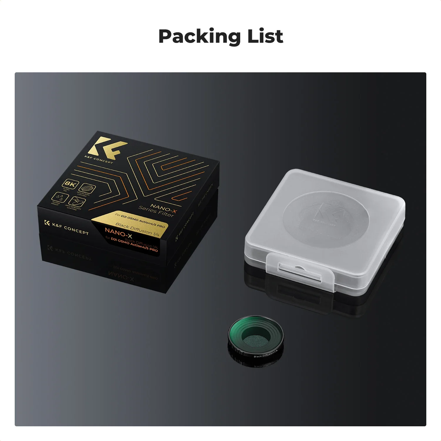 K&F CONCEPT فلتر انتشار أسود 1/4 لكاميرا DJI Osmo Action 5 Pro/4، تأثير ضباب سينمائي، زجاج بصري متعدد الطبقات، إطار من سبيكة معدنية #6