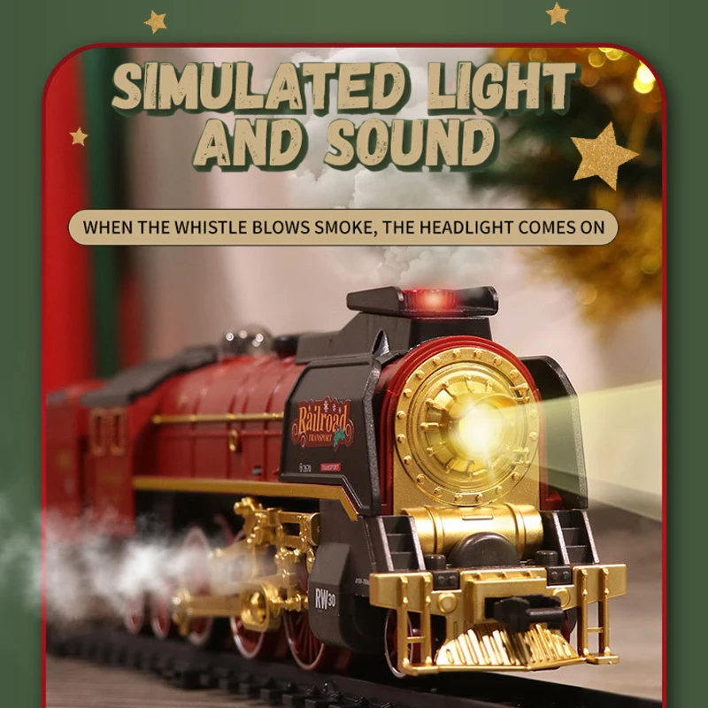 Christmas Series Classical Remote Control Small Train Tracks Electric Steam Track Train Model Lights Children\'s Holiday Gifts